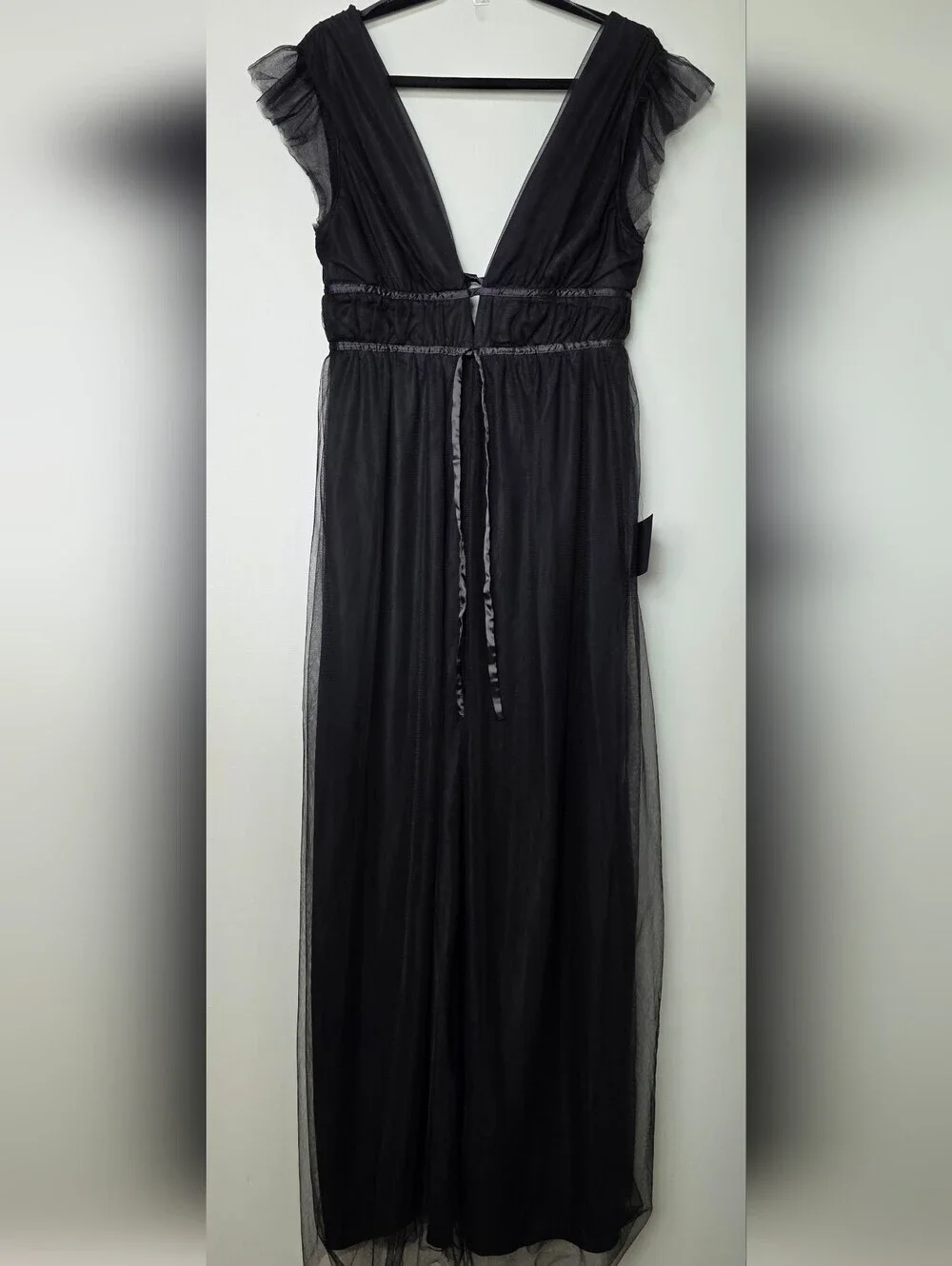 Lulus I'm All Yours Black Tulle Ruffled Maxi Dress - V-Neck V-Back - Size Large